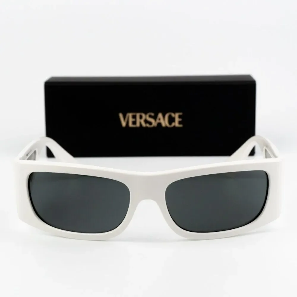 NEW Versace VE4482 314/87 White Dark Grey Rectangular Unisex Sunglasses
